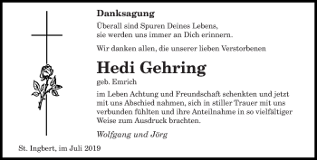 Todesanzeige von Hedi Gehring von saarbruecker_zeitung