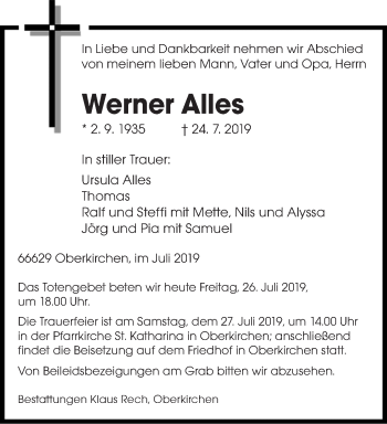 Todesanzeige von Werner Alles von saarbruecker_zeitung