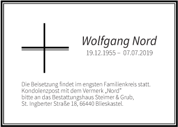Todesanzeige von Wolfgang Nord von saarbruecker_zeitung