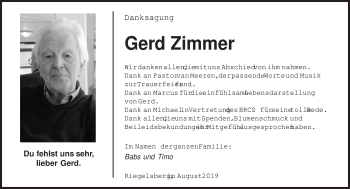 Todesanzeige von Gerd Zimmer von saarbruecker_zeitung