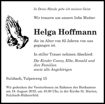 Todesanzeige von Helga Hoffmann von saarbruecker_zeitung