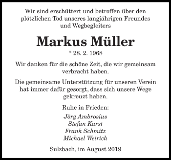Todesanzeige von Markus Müller von saarbruecker_zeitung