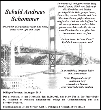 Todesanzeige von Sebald Andreas Schommer von saarbruecker_zeitung