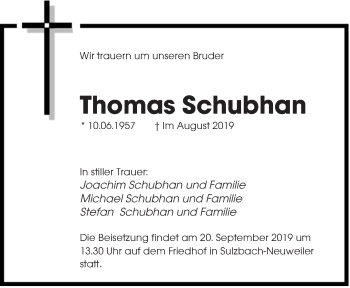 Todesanzeige von Thomas Schubhan von saarbruecker_zeitung