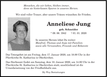 Todesanzeige von Anneliese Jung von saarbruecker_zeitung