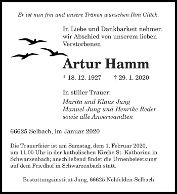 Todesanzeige von Artur Hamm von saarbruecker_zeitung