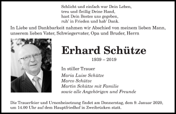 Todesanzeige von Erhard Schütze von saarbruecker_zeitung