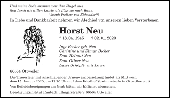 Todesanzeige von Horst Neu von saarbruecker_zeitung