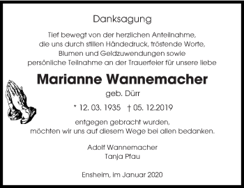Todesanzeige von Marianne Wannemacher von saarbruecker_zeitung