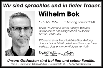 Todesanzeige von Wilhelm Bok von saarbruecker_zeitung