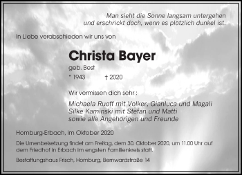 Todesanzeige von Christa Bayer von saarbruecker_zeitung
