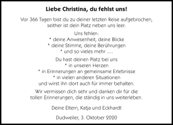 Todesanzeige von Christina  von saarbruecker_zeitung