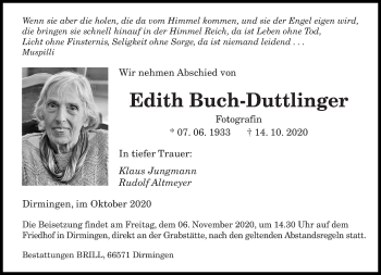 Todesanzeige von Edith Buch-Duttlinger von saarbruecker_zeitung