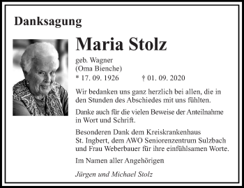 Todesanzeige von Maria Stolz von saarbruecker_zeitung