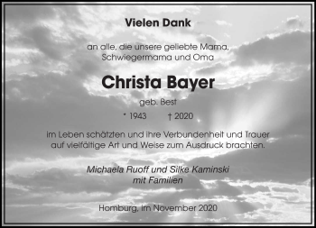 Todesanzeige von Christa Bayer von saarbruecker_zeitung