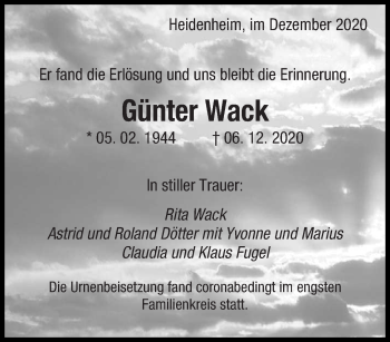 Todesanzeige von Günter Wack von saarbruecker_zeitung