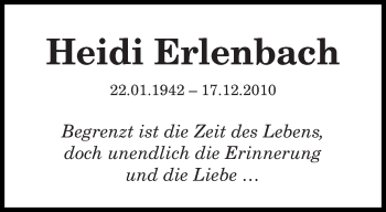 Todesanzeige von Heidi Erlenbach von saarbruecker_zeitung