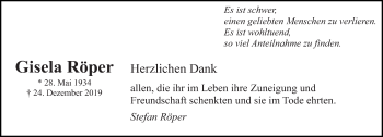 Todesanzeige von Gisela Röper von saarbruecker_zeitung