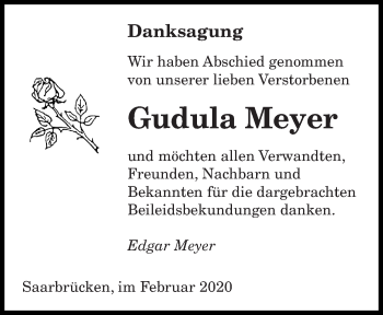 Todesanzeige von Gudula Meyer von saarbruecker_zeitung
