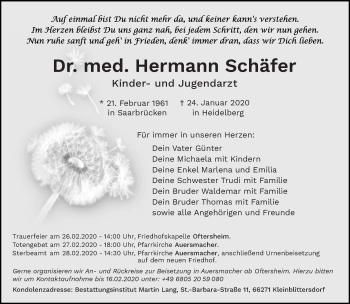 Todesanzeige von Hermann Schäfer von saarbruecker_zeitung