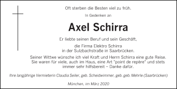 Todesanzeige von Axel Schirra von saarbruecker_zeitung