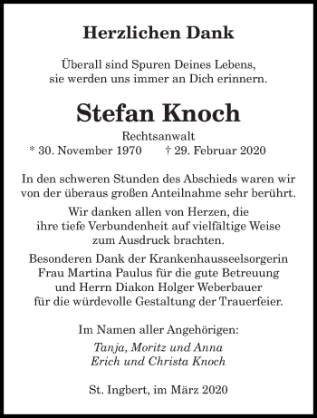 Todesanzeige von Stefan Knoch von saarbruecker_zeitung