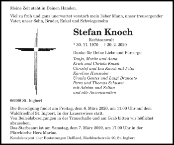 Todesanzeige von Stefan Knoch von saarbruecker_zeitung