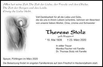 Todesanzeige von Therese Stolz von saarbruecker_zeitung
