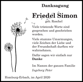 Todesanzeige von Friedel Simon von saarbruecker_zeitung