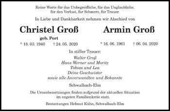 Todesanzeige von Christel und Armin Groß von saarbruecker_zeitung