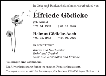 Todesanzeige von Elfriede und Helmut  von saarbruecker_zeitung