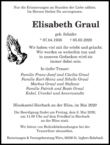 Todesanzeige von Elisabeth Graul von saarbruecker_zeitung