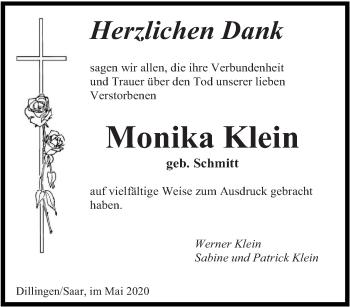 Todesanzeige von Monika Klein von saarbruecker_zeitung