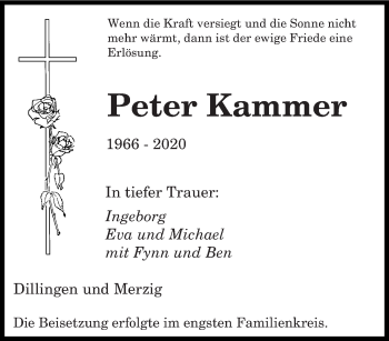 Todesanzeige von Peter Kammer von saarbruecker_zeitung