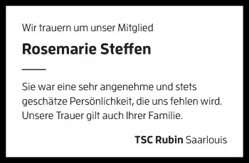 Todesanzeige von Rosemarie Steffen von saarbruecker_zeitung