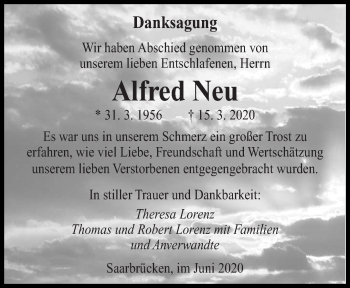 Todesanzeige von Alfred Neu von saarbruecker_zeitung