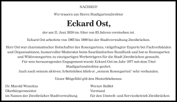 Todesanzeige von Eckard Ost von saarbruecker_zeitung
