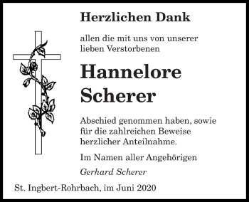 Todesanzeige von Hannelore Scherer von saarbruecker_zeitung