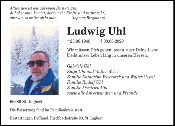 Todesanzeige von Ludwig Uhl von saarbruecker_zeitung