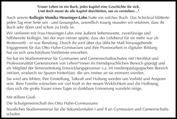 Todesanzeige von Monika Heusinger-Lahn von saarbruecker_zeitung