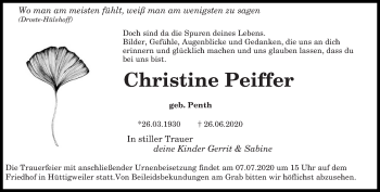 Todesanzeige von Christine Peiffer von saarbruecker_zeitung