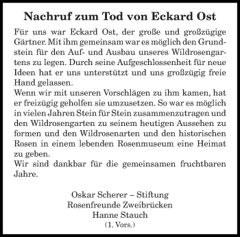 Todesanzeige von Eckard Ost von saarbruecker_zeitung