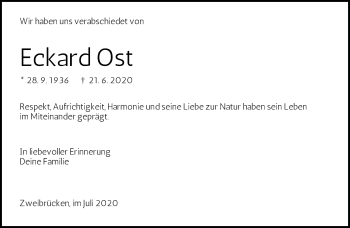Todesanzeige von Eckard Ost von saarbruecker_zeitung