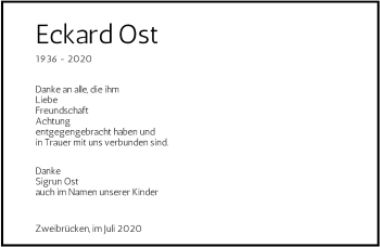 Todesanzeige von Eckard Ost von saarbruecker_zeitung