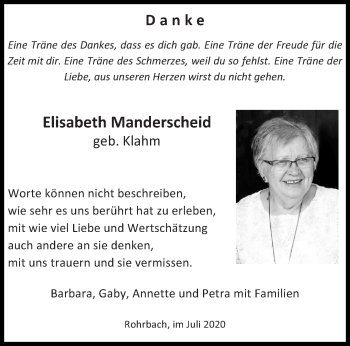 Todesanzeige von Elisabeth Manderscheid von saarbruecker_zeitung