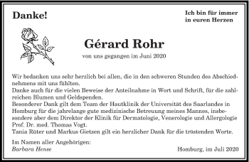 Todesanzeige von Gérard Rohr von saarbruecker_zeitung