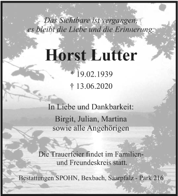 Todesanzeige von Horst Lutter von saarbruecker_zeitung