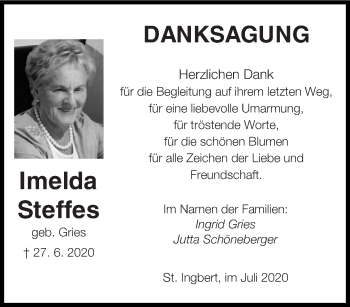 Todesanzeige von Imelda Steffes von saarbruecker_zeitung