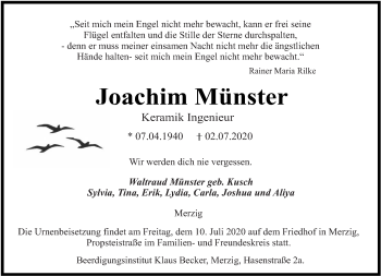 Todesanzeige von Joachim Münster von saarbruecker_zeitung