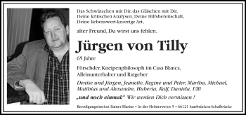 Todesanzeige von Jürgen von Tilly von saarbruecker_zeitung